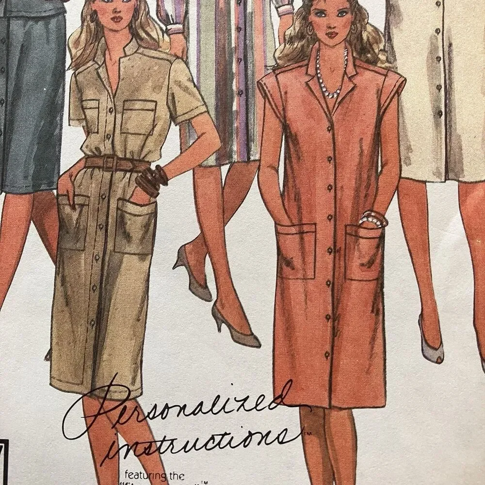 Vintage McCall’s Pattern 8940 Women’s Favorite Dress Shirt & Skirt Size 14 Uncut